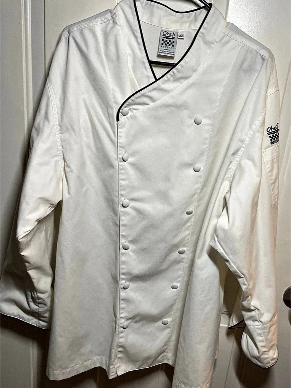 Chef Revival Unisex Long Sleeve Chef Coat with Black Piping White 2X
